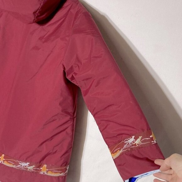 Handmade Burgundy Snow Storm Jacket Parka With Jacquard Dogsled Trim L - Picture 7 of 11